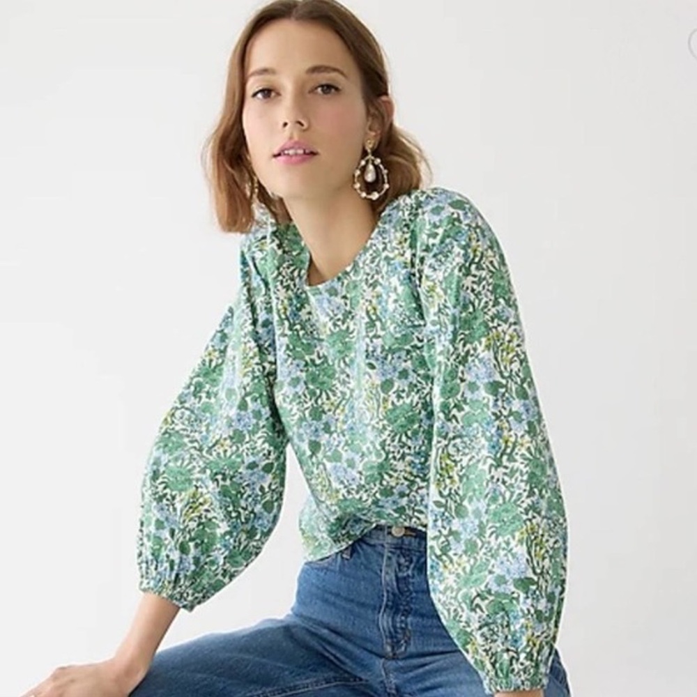 NWT - J. Crew - Tie-back Stretch Cotton Poplin-blend Top - Fête Floral